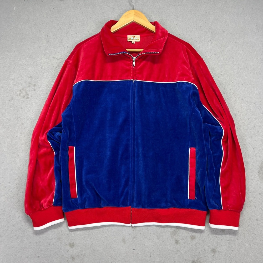 Sweatsedo Mens Velour Track‎ Jacket Red Blue USA Beerfest Full Zip Size M